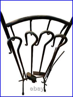 Vintage Black Wrought Iron Fireplace Tool Set With Stand