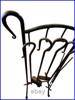 Vintage Black Wrought Iron Fireplace Tool Set With Stand