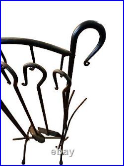 Vintage Black Wrought Iron Fireplace Tool Set With Stand