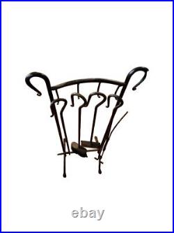 Vintage Black Wrought Iron Fireplace Tool Set With Stand