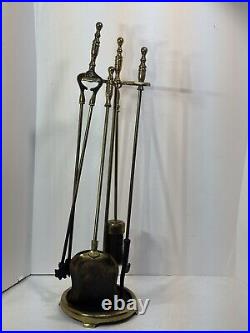 Vintage Brass 5 pc Fireplace Tool Set Tongs, Brush, Poker & Shovel 28 Inch RARE