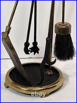 Vintage Brass 5 pc Fireplace Tool Set Tongs, Brush, Poker & Shovel 28 Inch RARE