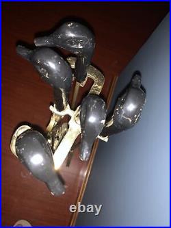 Vintage Brass Black Head Ducks Fireplace Tool Set 5 Pieces 4 Tools & Stand