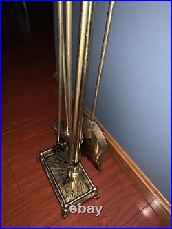 Vintage Brass Black Head Ducks Fireplace Tool Set 5 Pieces 4 Tools & Stand