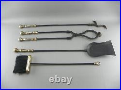 Vintage Brass Black Wrought Iron Poker Shovel Broom Tongs Fireplace Tool Set Lot