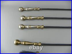 Vintage Brass Black Wrought Iron Poker Shovel Broom Tongs Fireplace Tool Set Lot