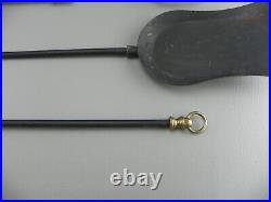 Vintage Brass Black Wrought Iron Poker Shovel Broom Tongs Fireplace Tool Set Lot