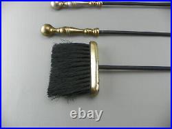 Vintage Brass Black Wrought Iron Poker Shovel Broom Tongs Fireplace Tool Set Lot