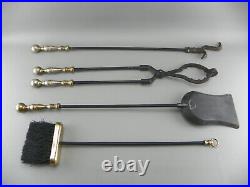 Vintage Brass Black Wrought Iron Poker Shovel Broom Tongs Fireplace Tool Set Lot