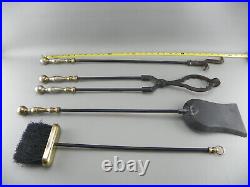 Vintage Brass Black Wrought Iron Poker Shovel Broom Tongs Fireplace Tool Set Lot