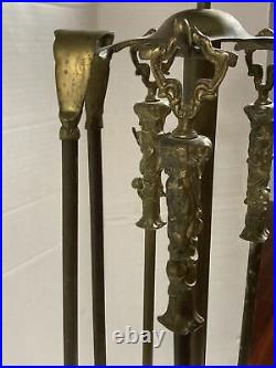 Vintage Brass Cherub Fireplace Tool Set