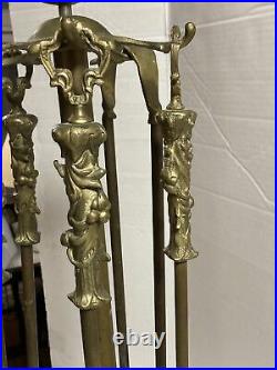 Vintage Brass Cherub Fireplace Tool Set