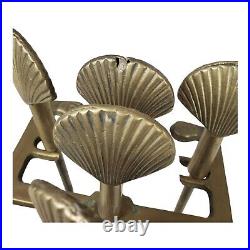 Vintage Brass Clamshell Fireplace Tool Set Stand Seashell Art Deco