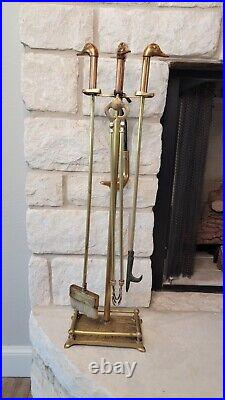 Vintage Brass Duck Fireplace Tool Kit