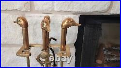 Vintage Brass Duck Fireplace Tool Kit