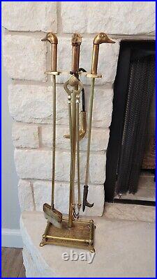 Vintage Brass Duck Fireplace Tool Kit