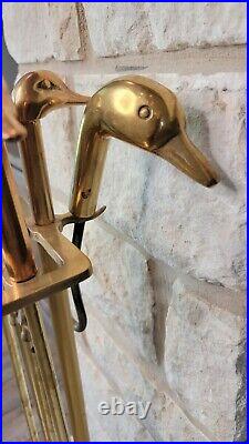 Vintage Brass Duck Fireplace Tool Kit