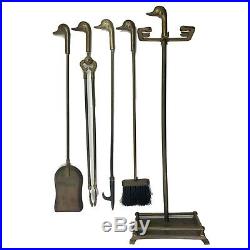 Vintage Brass Duck Fireplace Tool Set Broom Shovel Poker Tongs Stand