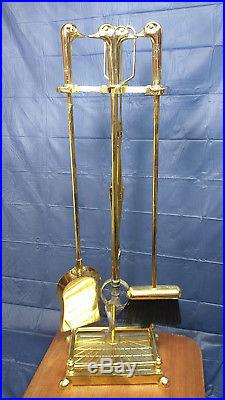 Vintage Brass Duck Fireplace Tool Set Complete With Stand