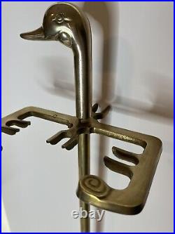 Vintage Brass Duck Head 5 Piece Fireplace Tool Set
