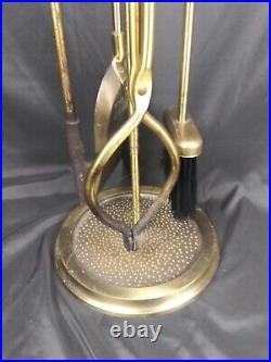 Vintage Brass Duck Head Fireplace Complete Set 4 Tools & Stand 5 Piece 31H