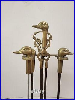 Vintage Brass Duck Head Fireplace Tool Set