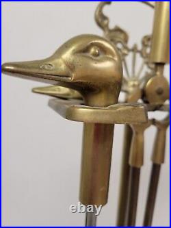 Vintage Brass Duck Head Fireplace Tool Set