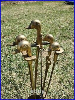 Vintage Brass Duck Head Fireplace Tool Set