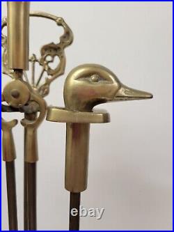 Vintage Brass Duck Head Fireplace Tool Set