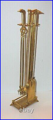 Vintage Brass Duck Head Fireplace Tool Set 5 Piece 4 Tools & Stand