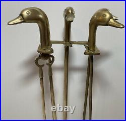 Vintage Brass Duck Head Fireplace Tool Set 6 Piece 5 Tools + Stand