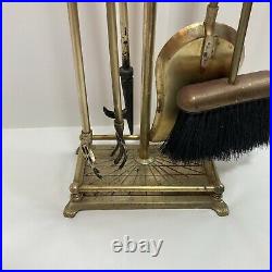 Vintage Brass Duck Head Fireplace Tool Set 6 Piece 5 Tools + Stand