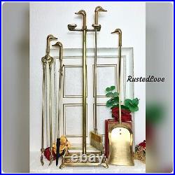 Vintage Brass Duck Head Fireplace Tool Set Beach Nautical Decorative 5 pcs