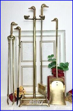 Vintage Brass Duck Head Fireplace Tool Set Beach Nautical Decorative 5 pcs