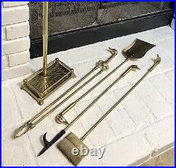 Vintage Brass Duck Head Fireplace Tool Set Beach Nautical Decorative 5 pcs