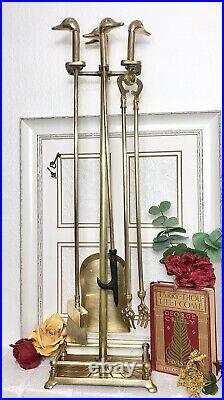 Vintage Brass Duck Head Fireplace Tool Set Beach Nautical Decorative 5 pcs