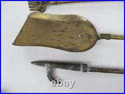 Vintage Brass Duck Head Fireplace Tool Set Shovel Poker Tongs Brush Broom
