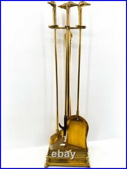 Vintage Brass Duck Head Fireplace Tool Set with 4 Tools and Stand