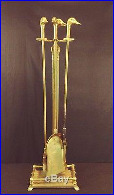 Vintage Brass Duck Head Fireplace Tools Utensils Set with Stand