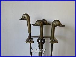 Vintage Brass Duck Head Mallard Fireplace Tool 30.5 Tall 7 Pc Set