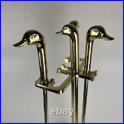 Vintage Brass Duck Head Mallard Fireplace Tool Set 3 Tools withfooted stand