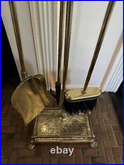 Vintage Brass Duck Head Mallard Fireplace Tool Set 4 Piece 3 Tools and Stand