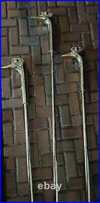 Vintage Brass Duck Head Mallard Fireplace Tool Set 4 Piece 3 Tools and Stand