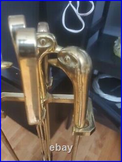 Vintage Brass Duck Head Mallard Fireplace Tool Set 5 Piece 4 Tools and Stand