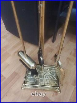 Vintage Brass Duck Head Mallard Fireplace Tool Set 5 Piece 4 Tools and Stand