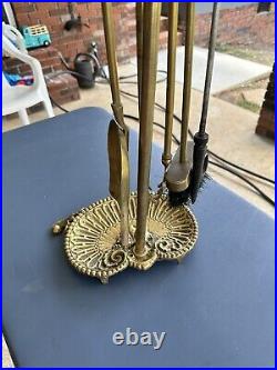 Vintage Brass Duck Head Mallard Fireplace Tool Set 5 Piece 4 Tools and Stand