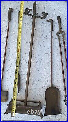 Vintage Brass Duck Head Mallard Fireplace Tool Set 5 Piece 4 Tools and Stand