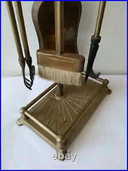 Vintage Brass Duck Heads Fireplace Tool Set 5 Pieces 4 Tools & Stand