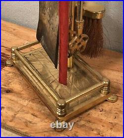 Vintage Brass Duck Heads Fireplace Tool Set 6 Pcs 4 Tools, Stand & Long Lighter