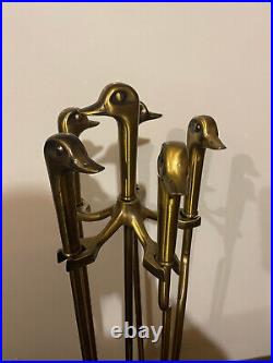 Vintage Brass Duck Mallard Fireplace Set Mid Century Modern